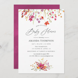 Watercolor Aquarelle Wild Flower Baby Shower Invitation