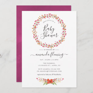 Watercolor Aquarelle Wild Flower Baby Shower Invitation