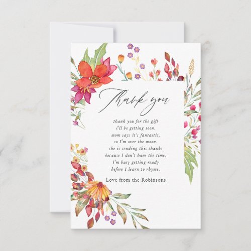 Watercolor Aquarelle Wild Flower Baby Shower Thank You Card