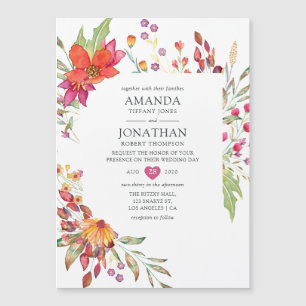 Watercolor Aquarelle Wild Flower Wedding Magnetic Invitation