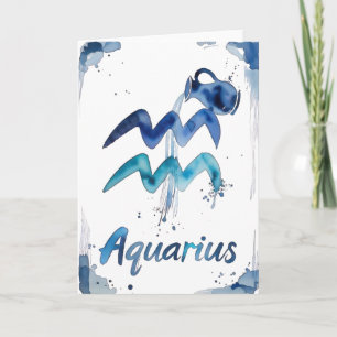 Watercolor Aquarius Zodiac Sign January February Card