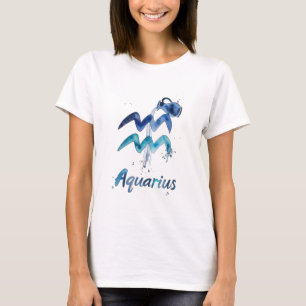 Watercolor Aquarius Zodiac Sign January February  T-Shirt