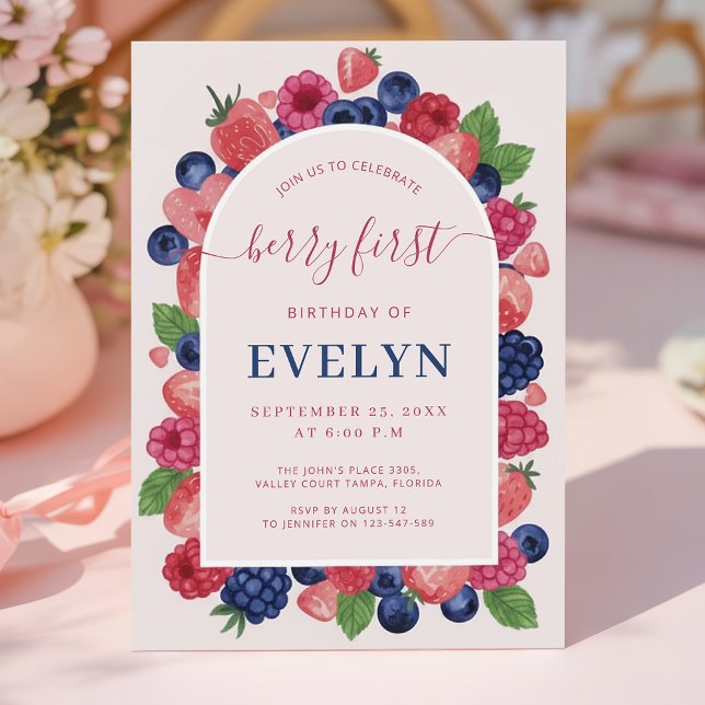 Watercolor Arch Fruit Berry First Birthday Invitation (Creator Uploaded)