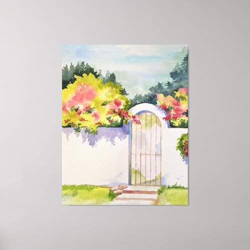 Watercolor Arched Garden Gate  Canvas Print