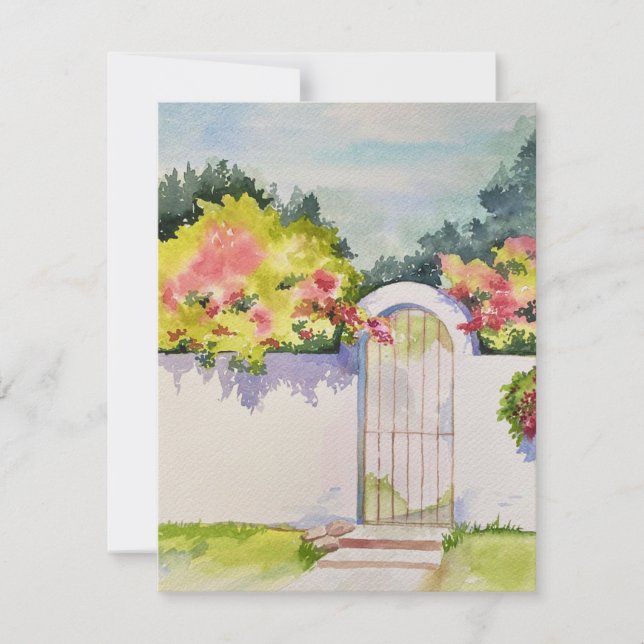 Watercolor Arched Garden Gate Note Card (Front)