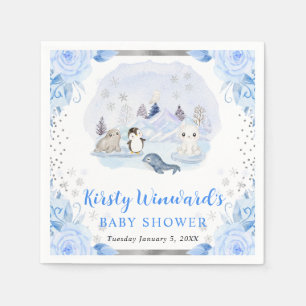 Watercolor Arctic Animals Floral Baby Shower Napkins