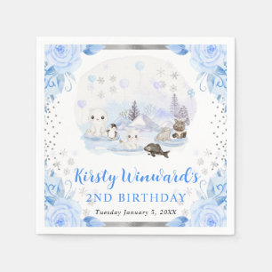 Watercolor Arctic Animals Floral Kids Birthday Napkins
