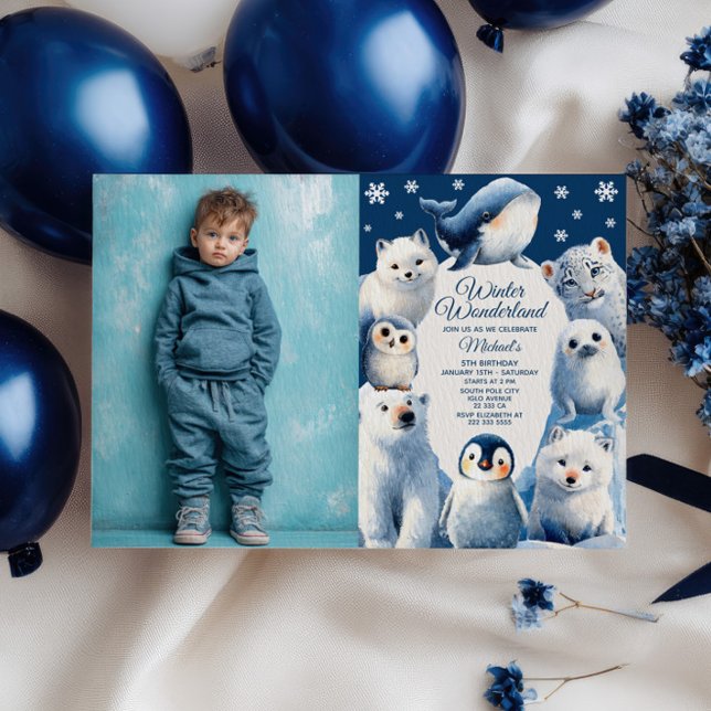 Watercolor Arctic Animals Winter Kids' Birthday Invitation (Creator Uploaded)