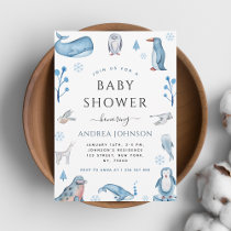 Watercolor Arctic Animals Winter Xmas Baby Shower Invitation