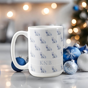 Watercolor Arctic Fox Christmas Pattern Monogram Coffee Mug