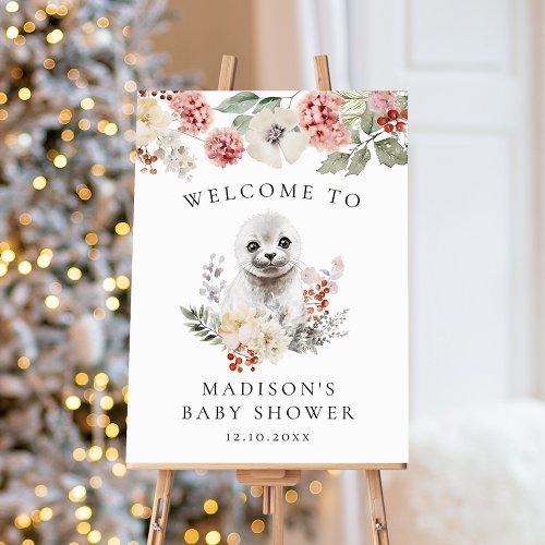 Watercolor Arctic Seal Baby Shower Welcome Sign