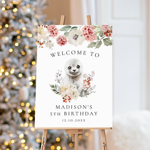 Watercolor Arctic Seal Birthday Party Welcome Sign