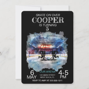 Watercolor Arena Hockey Theme Birthday Invitation