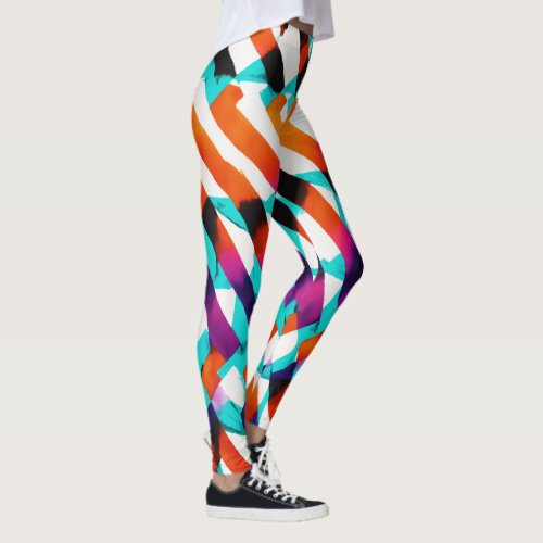 Watercolor Argyle Leggings with Mixed Poly Accents