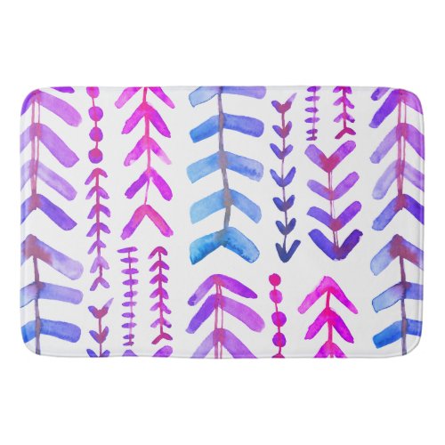 Watercolor Arrows Geometric Pattern Blue Purple Bath Mat