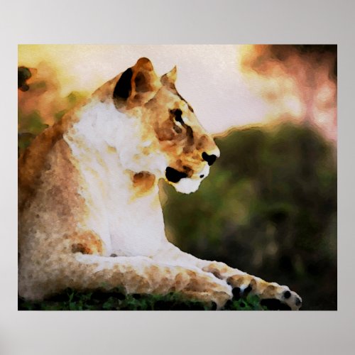  Watercolor Art AP23 Artistic LIONESS  Poster