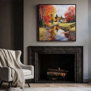 Watercolor Art Autumn Creek In Vermont Poster