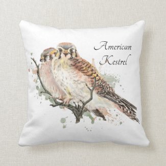 Watercolor Art  Birding Kestrel Couple Throw Pillow