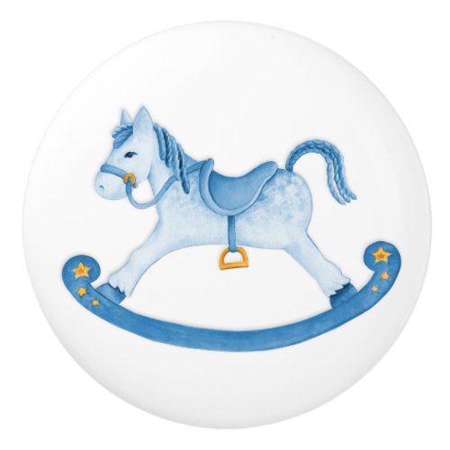 Watercolor art blue rocking horse knob