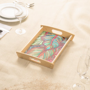 Watercolor art Canna leaves colorful leaves Serving Tray