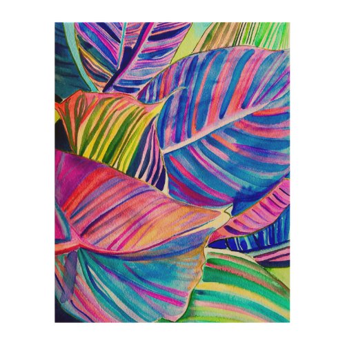 Watercolor art canna tropical leaves 