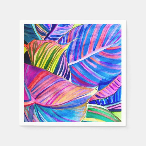 Watercolor art canna tropical leaves  napkins