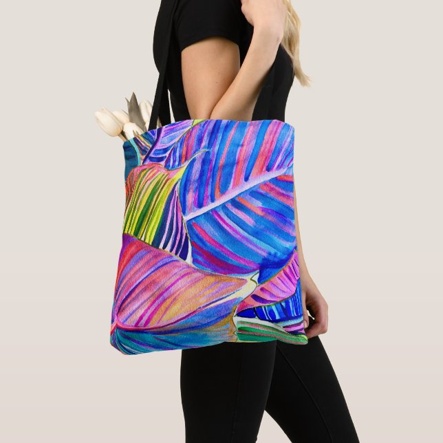 Watercolor art canna tropical leaves  tote bag (Close Up)