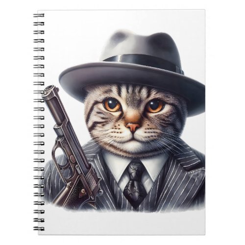 Watercolor Art Cat in Suit Tie Jacket and Hat  Notebook