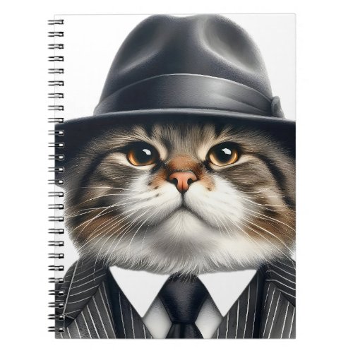 Watercolor Art Cat in Suit Tie Jacket and Hat  Notebook