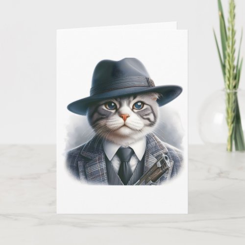 Watercolor Art Cat Suit Tie Jacket and Hat Blank Card