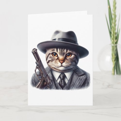 Watercolor Art Cat Suit Tie Jacket and Hat Blank Card
