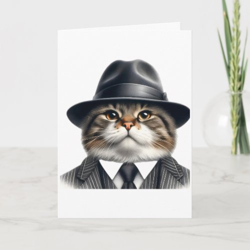 Watercolor Art Cat Suit Tie Jacket Hat Blank Card