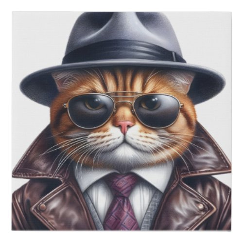 Watercolor Art Cat Suit Tie Jacket Hat Sunglasses Faux Canvas Print