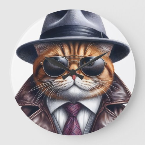 Watercolor Art Cat Suit Tie Jacket Hat Sunglasses Large Clock