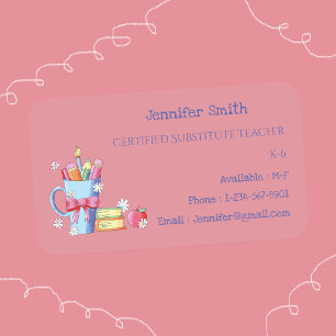 Watercolor Art Clear Sub Teacher Business Card  Cards