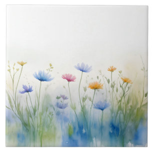 Watercolor Art Colorful Wild Flowers Wildflower Ceramic Tile