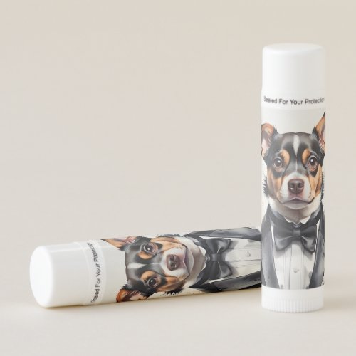 Watercolor Art Cute Dog Tuxedo Black Bow Tie Lip Balm