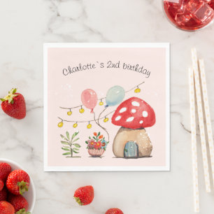 Watercolor Art Cute Mushroom and Flowers Napkins