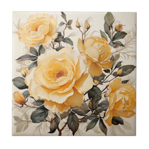 Watercolor Art Decorative Pale Yellow Rose Ceramic Tile