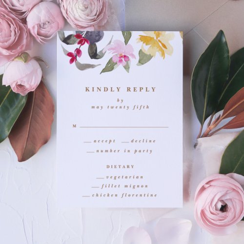 Watercolor Art Dried Florals Wedding RSVP Card