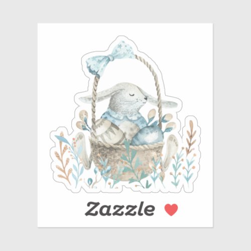 Watercolor Art Easter Bunny and Basket Sticker