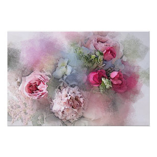 Watercolor Art Elegant Modern Roses Flowers Poster