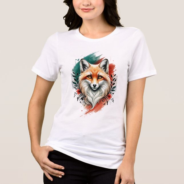 Watercolor Art - Elegant Mystic Fox Tri-Blend Shirt (Front)