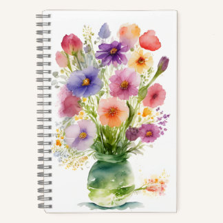 Watercolor Art Flowers In a Vase Spring Bouquet Notebook