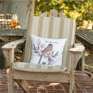 Watercolor Art Garden Leaf Bird Monogrammed White