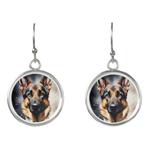 Watercolor Art German Shepherd Portrait  Earrings