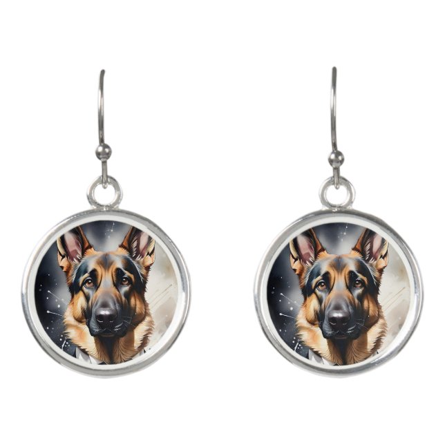 Watercolor Art German Shepherd Portrait  Earrings (Front)