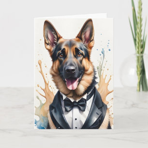 Watercolor Art German Shepherd Tuxedo Black Tie Card