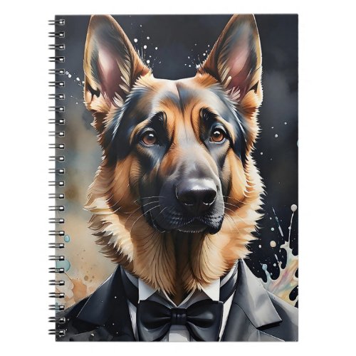 Watercolor Art German Shepherd Tuxedo Black Tie Notebook