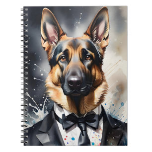 Watercolor Art German Shepherd Tuxedo Black Tie Notebook